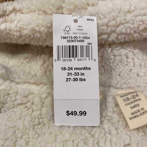Baby Gap Sherpa Lined Button Sweater - Teddy Bear Ear Hood - 18-24 mos. NWT - Picture 7 of 9